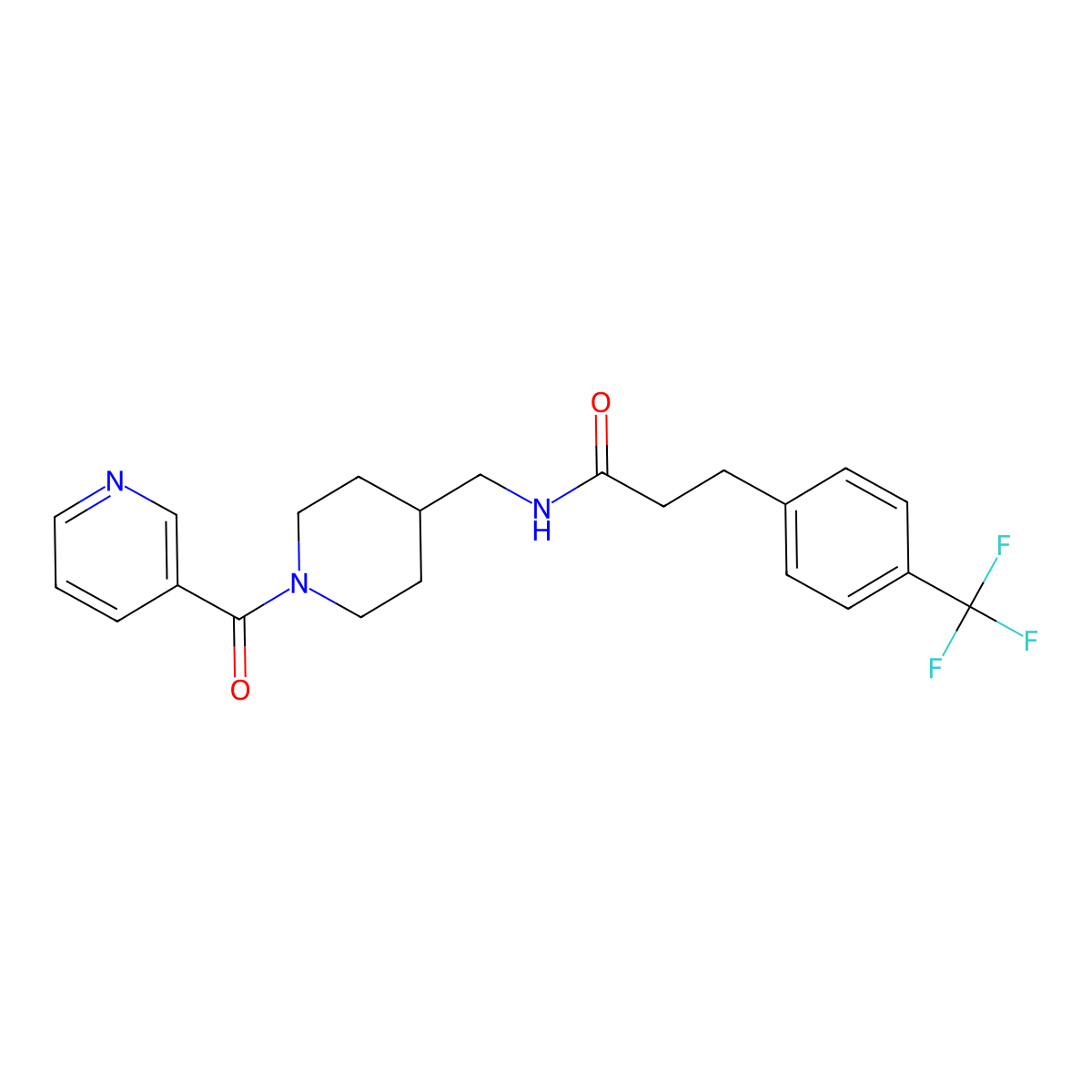 N-((1-nicotinoylpiperidin-4-yl)methyl)-3-(4-(trifluoromethyl)phenyl)propanamide molecular structure, CAS 1797966-79-0