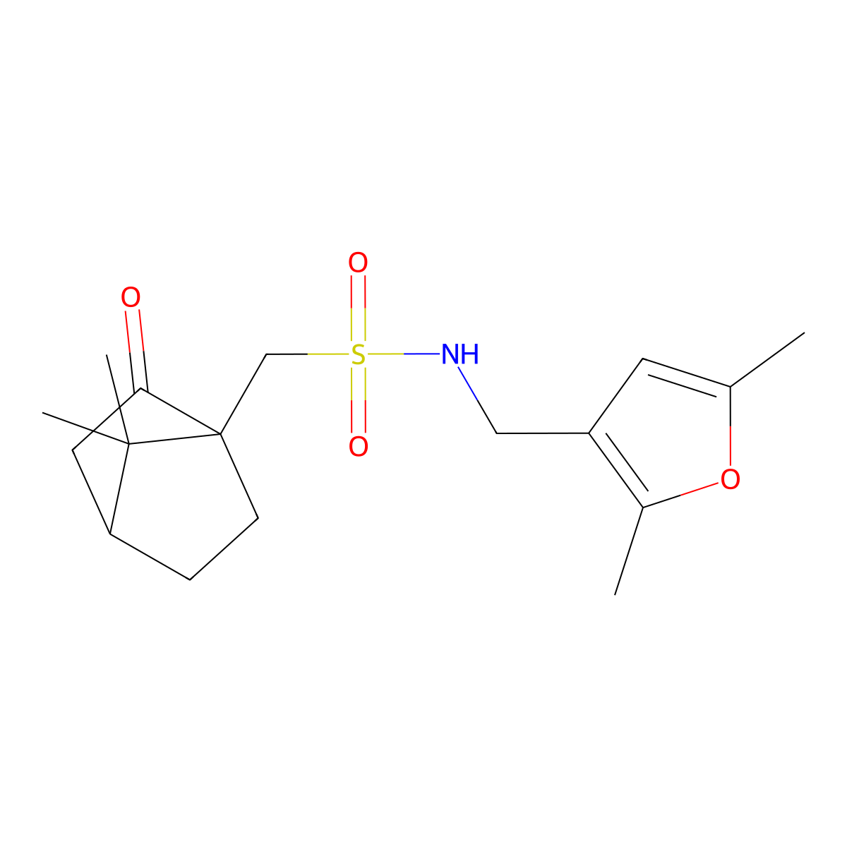1-(7,7-dimethyl-2-oxobicyclo[2.2.1]heptan-1-yl)-N-((2,5-dimethylfuran-3-yl)methyl)methanesulfonamide molecular structure, CAS 1797966-96-1