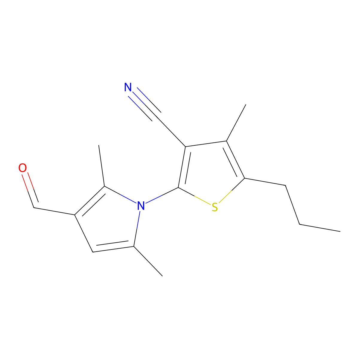 2-(3-formyl-2,5-dimethyl-1H-pyrrol-1-yl)-4-methyl-5-propylthiophene-3-carbonitrile molecular structure, CAS 1797967-10-2