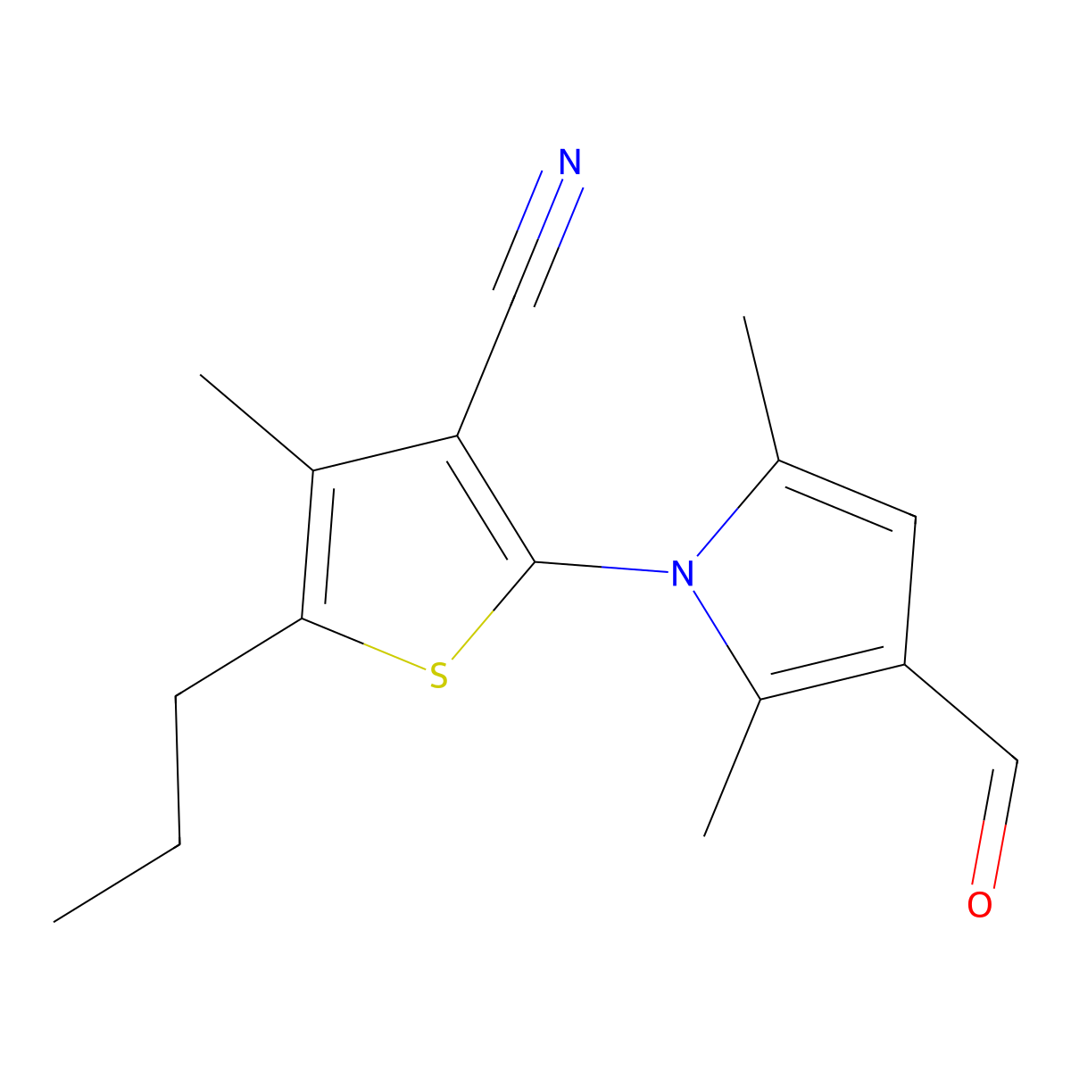 2-(3-formyl-2,5-dimethyl-1H-pyrrol-1-yl)-4-methyl-5-propylthiophene-3-carbonitrile molecular structure, CAS 1797967-10-2