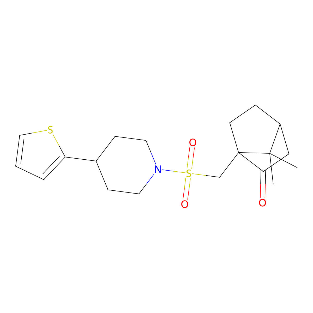 7,7-Dimethyl-1-(((4-(thiophen-2-yl)piperidin-1-yl)sulfonyl)methyl)bicyclo[2.2.1]heptan-2-one molecular structure, CAS 1797967-17-9