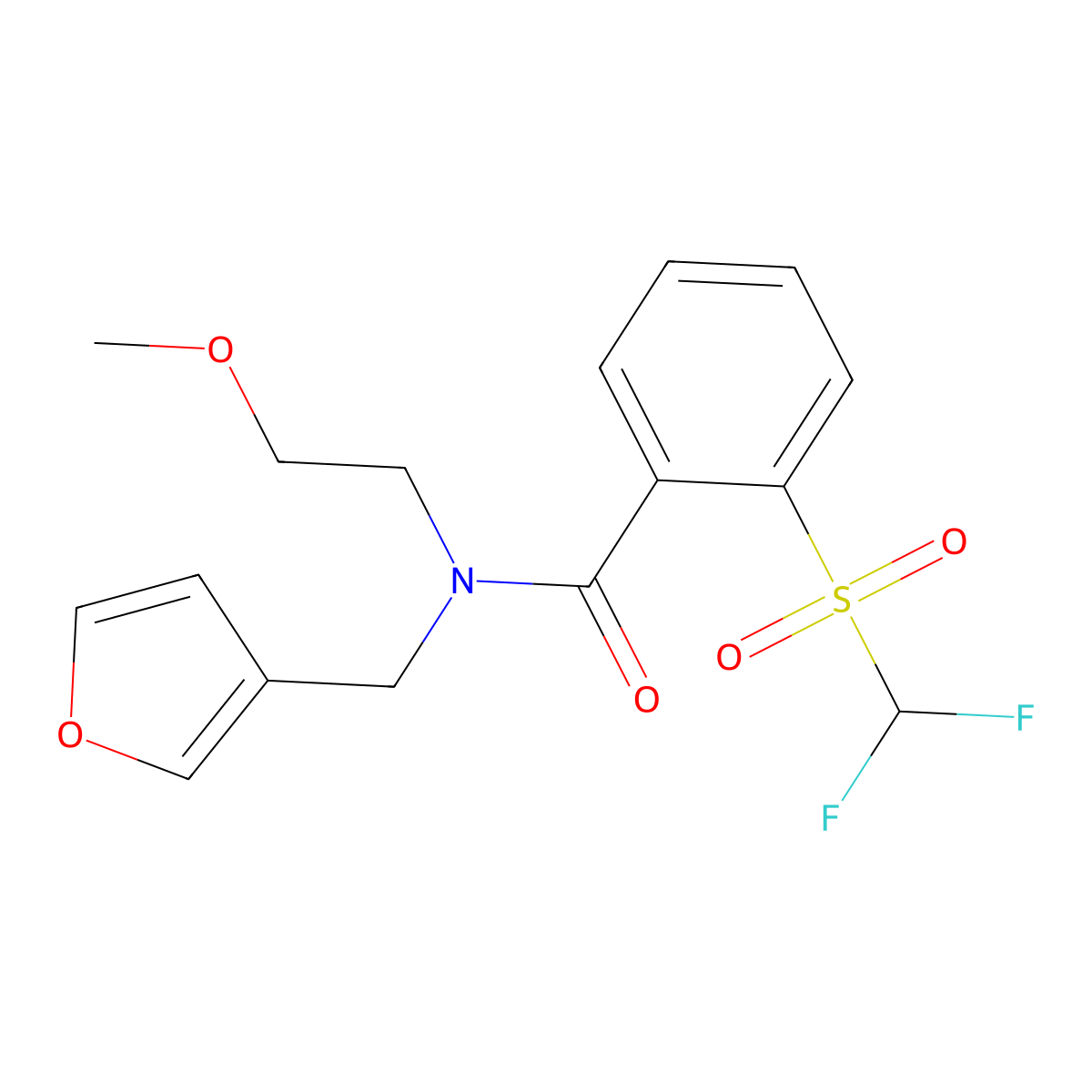 2-((difluoromethyl)sulfonyl)-N-(furan-3-ylmethyl)-N-(2-methoxyethyl)benzamide molecular structure, CAS 1797967-28-2