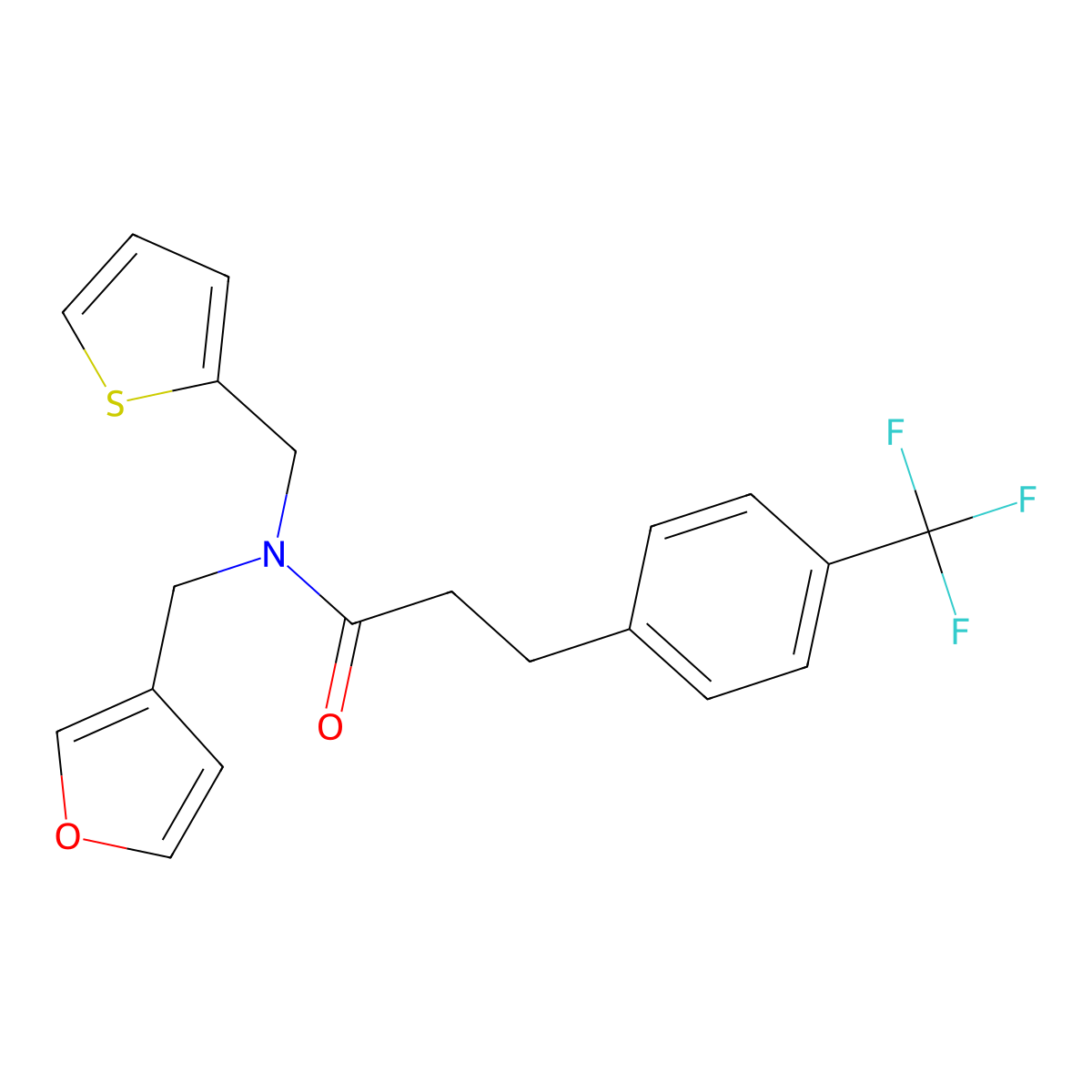 N-(furan-3-ylmethyl)-N-(thiophen-2-ylmethyl)-3-(4-(trifluoromethyl)phenyl)propanamide molecular structure, CAS 1797967-49-7