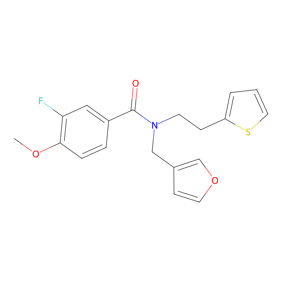 3-fluoro-N-(furan-3-ylmethyl)-4-methoxy-N-(2-(thiophen-2-yl)ethyl)benzamide molecular structure, CAS 1797967-55-5