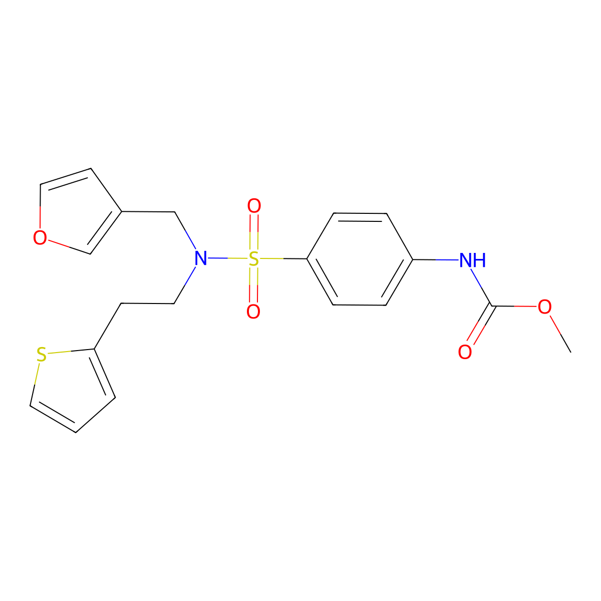 methyl (4-(N-(furan-3-ylmethyl)-N-(2-(thiophen-2-yl)ethyl)sulfamoyl)phenyl)carbamate molecular structure, CAS 1797967-66-8
