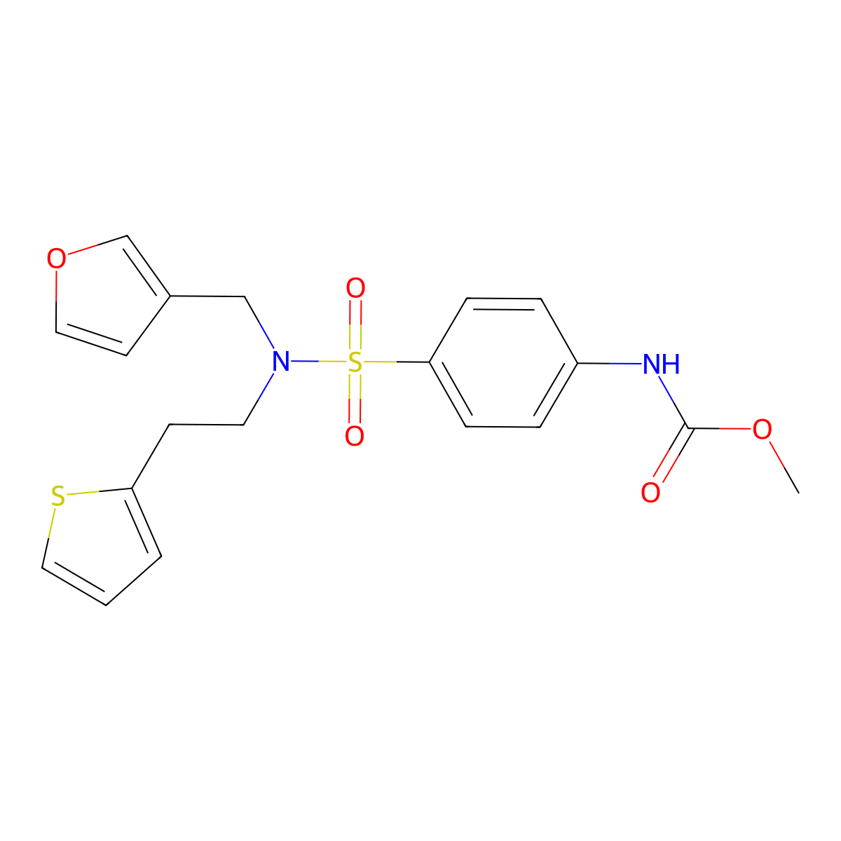 methyl (4-(N-(furan-3-ylmethyl)-N-(2-(thiophen-2-yl)ethyl)sulfamoyl)phenyl)carbamate molecular structure, CAS 1797967-66-8