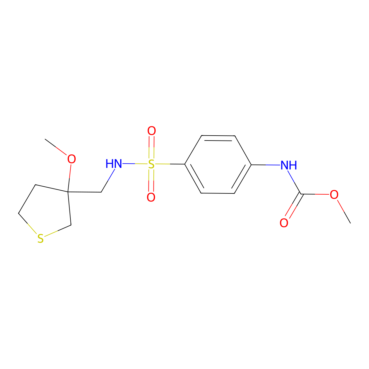 methyl (4-(N-((3-methoxytetrahydrothiophen-3-yl)methyl)sulfamoyl)phenyl)carbamate molecular structure, CAS 1797967-72-6