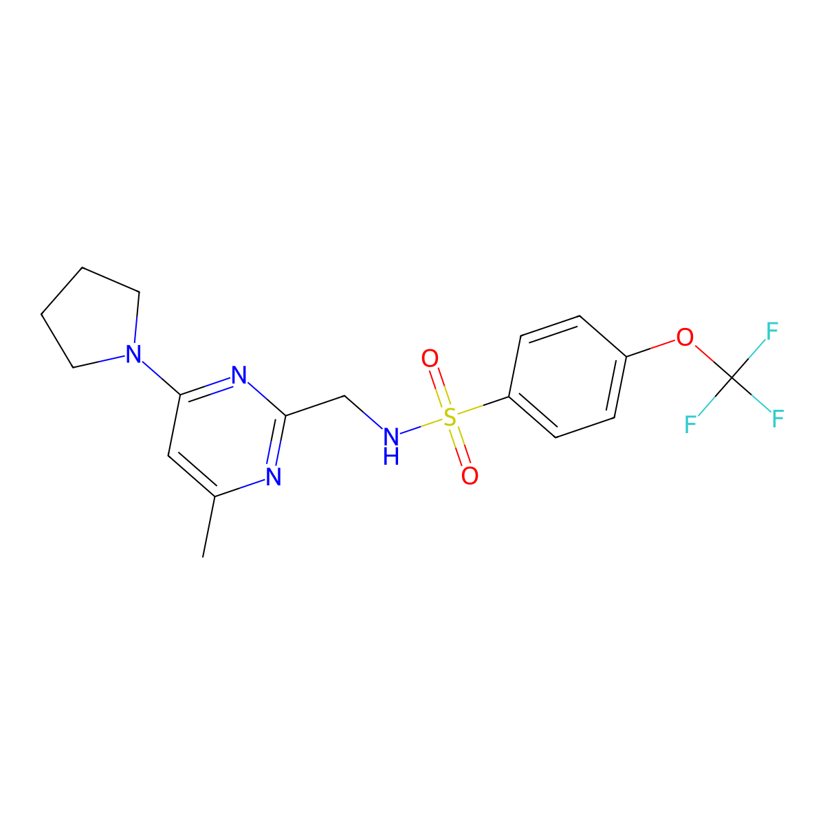 N-((4-methyl-6-(pyrrolidin-1-yl)pyrimidin-2-yl)methyl)-4-(trifluoromethoxy)benzenesulfonamide molecular structure, CAS 1797968-29-6