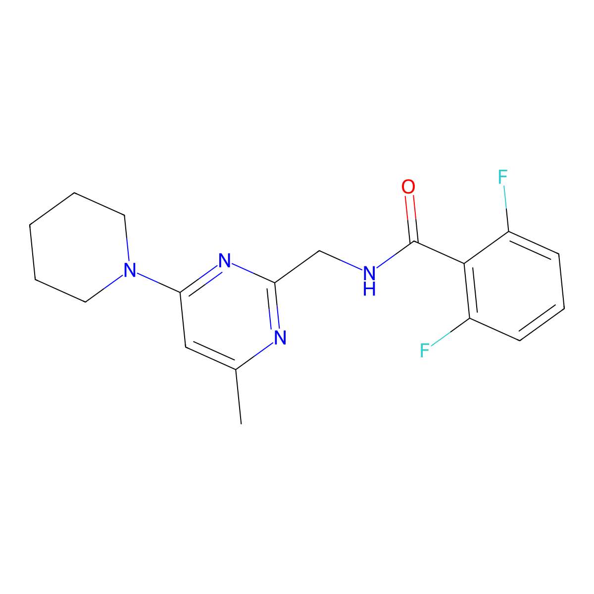 2,6-Difluoro-N-{[4-methyl-6-(piperidin-1-YL)pyrimidin-2-YL]methyl}benzamide molecular structure, CAS 1797968-45-6