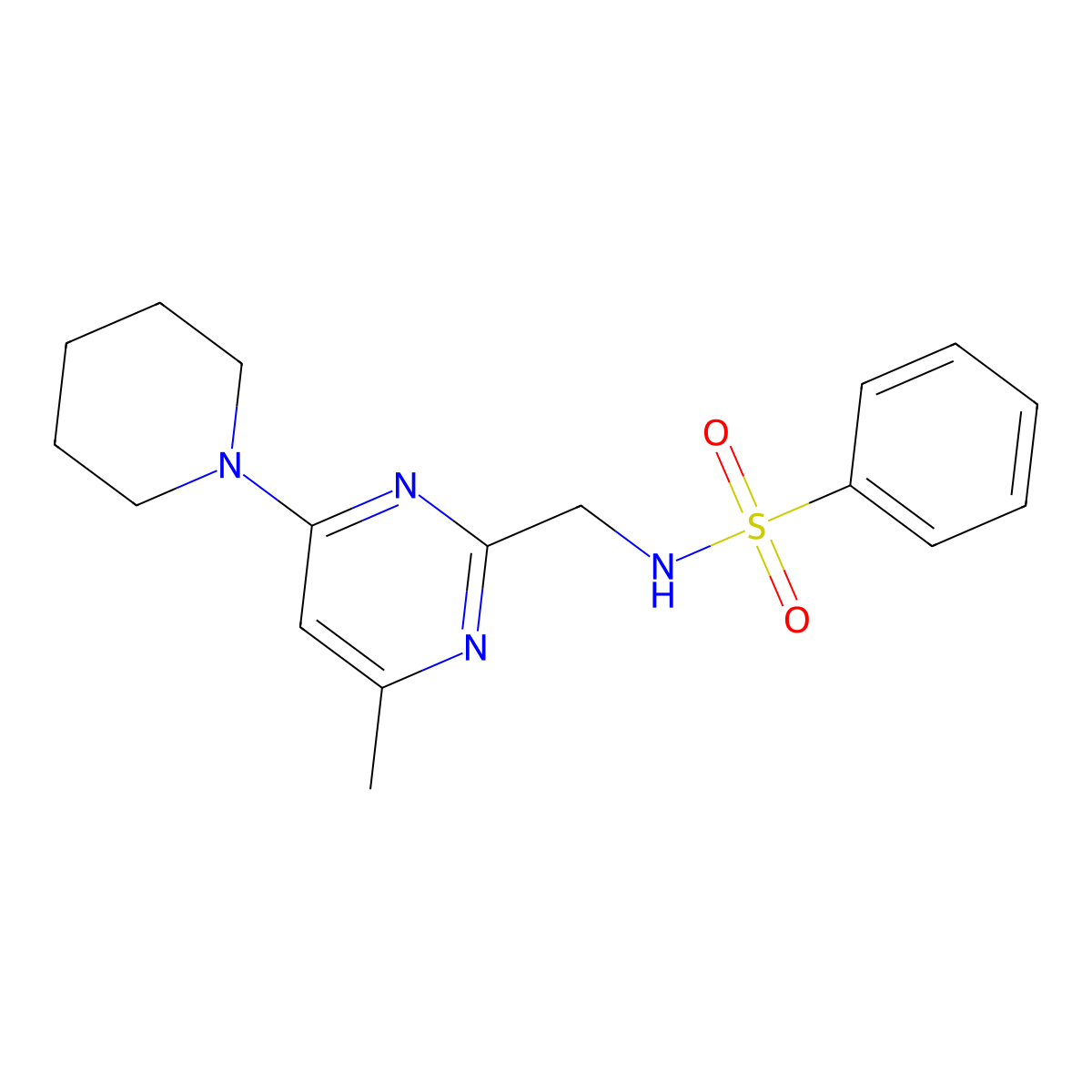N-{[4-Methyl-6-(piperidin-1-YL)pyrimidin-2-YL]methyl}benzenesulfonamide molecular structure, CAS 1797968-56-9