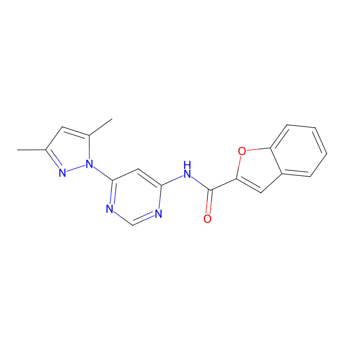 N-(6-(3,5-dimethyl-1H-pyrazol-1-yl)pyrimidin-4-yl)benzofuran-2-carboxamide molecular structure, CAS 1797970-21-8