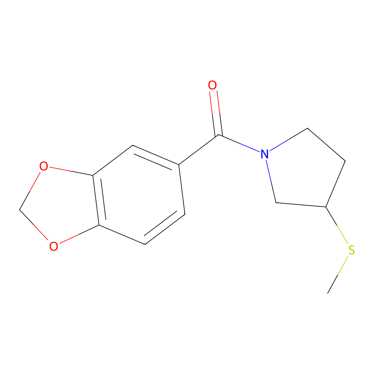 Benzo[d][1,3]dioxol-5-yl(3-(methylthio)pyrrolidin-1-yl)methanone molecular structure, CAS 1797970-37-6