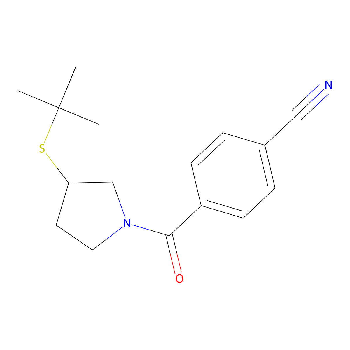 4-(3-(Tert-butylthio)pyrrolidine-1-carbonyl)benzonitrile molecular structure, CAS 1797970-46-7