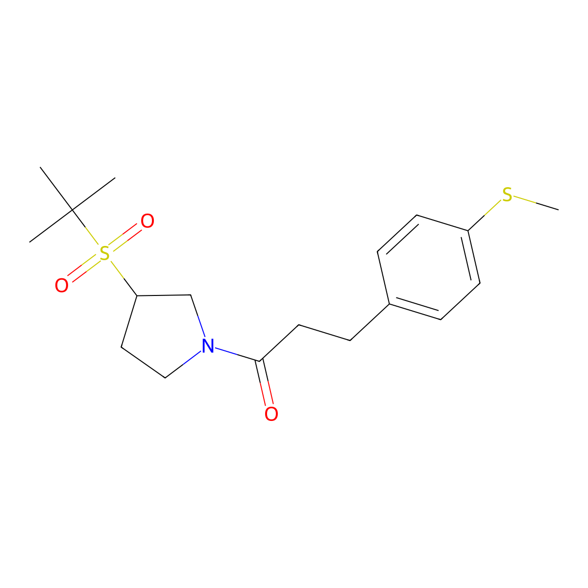 1-(3-(Tert-butylsulfonyl)pyrrolidin-1-yl)-3-(4-(methylthio)phenyl)propan-1-one molecular structure, CAS 1797970-61-6