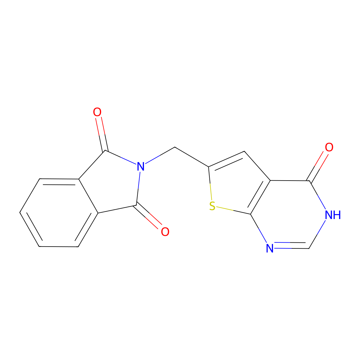 2-({4-oxo-3H,4H-thieno[2,3-d]pyrimidin-6-yl}methyl)-2,3-dihydro-1H-isoindole-1,3-dione molecular structure, CAS 1797970-68-3