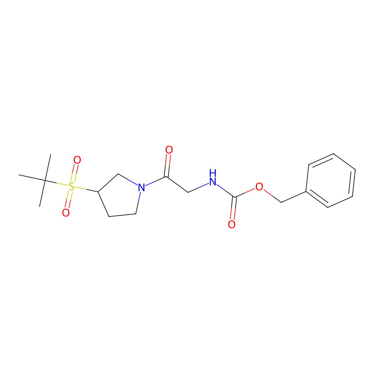 Benzyl (2-(3-(tert-butylsulfonyl)pyrrolidin-1-yl)-2-oxoethyl)carbamate molecular structure, CAS 1797970-78-5