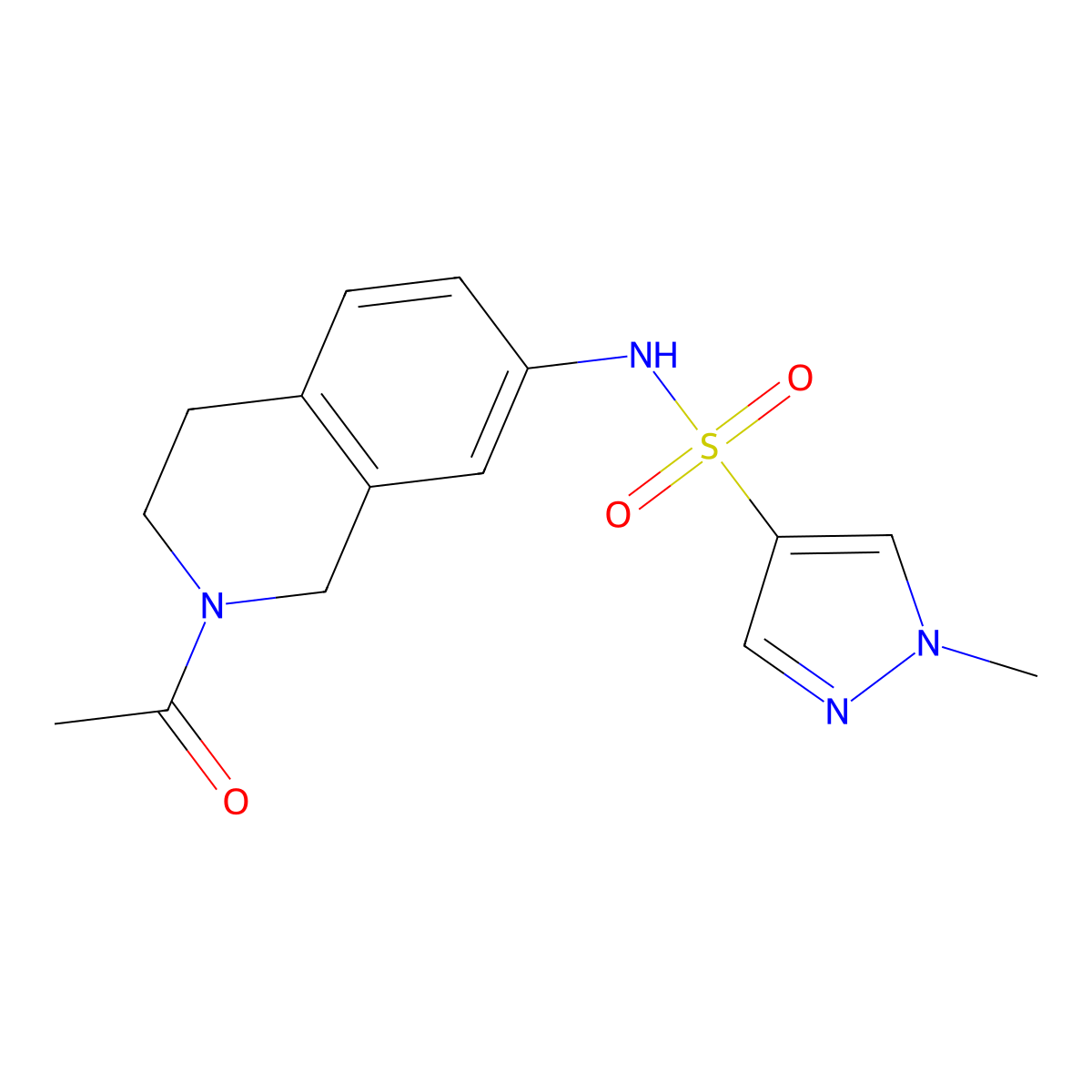 N-(2-acetyl-1,2,3,4-tetrahydroisoquinolin-7-yl)-1-methyl-1H-pyrazole-4-sulfonamide molecular structure, CAS 1797970-88-7