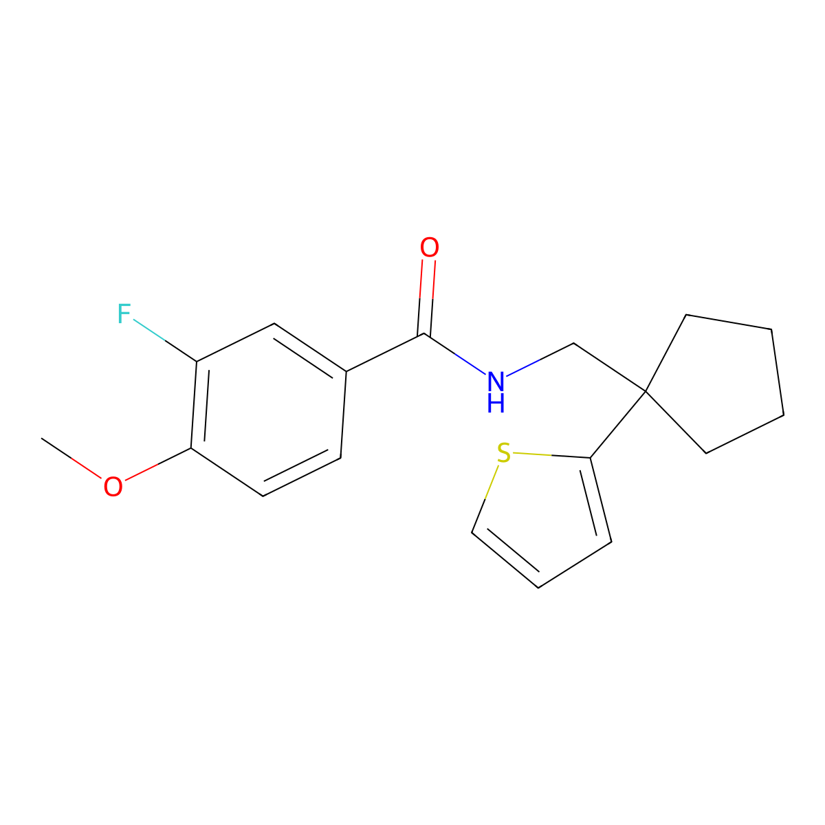 3-fluoro-4-methoxy-N-((1-(thiophen-2-yl)cyclopentyl)methyl)benzamide molecular structure, CAS 1797970-90-1
