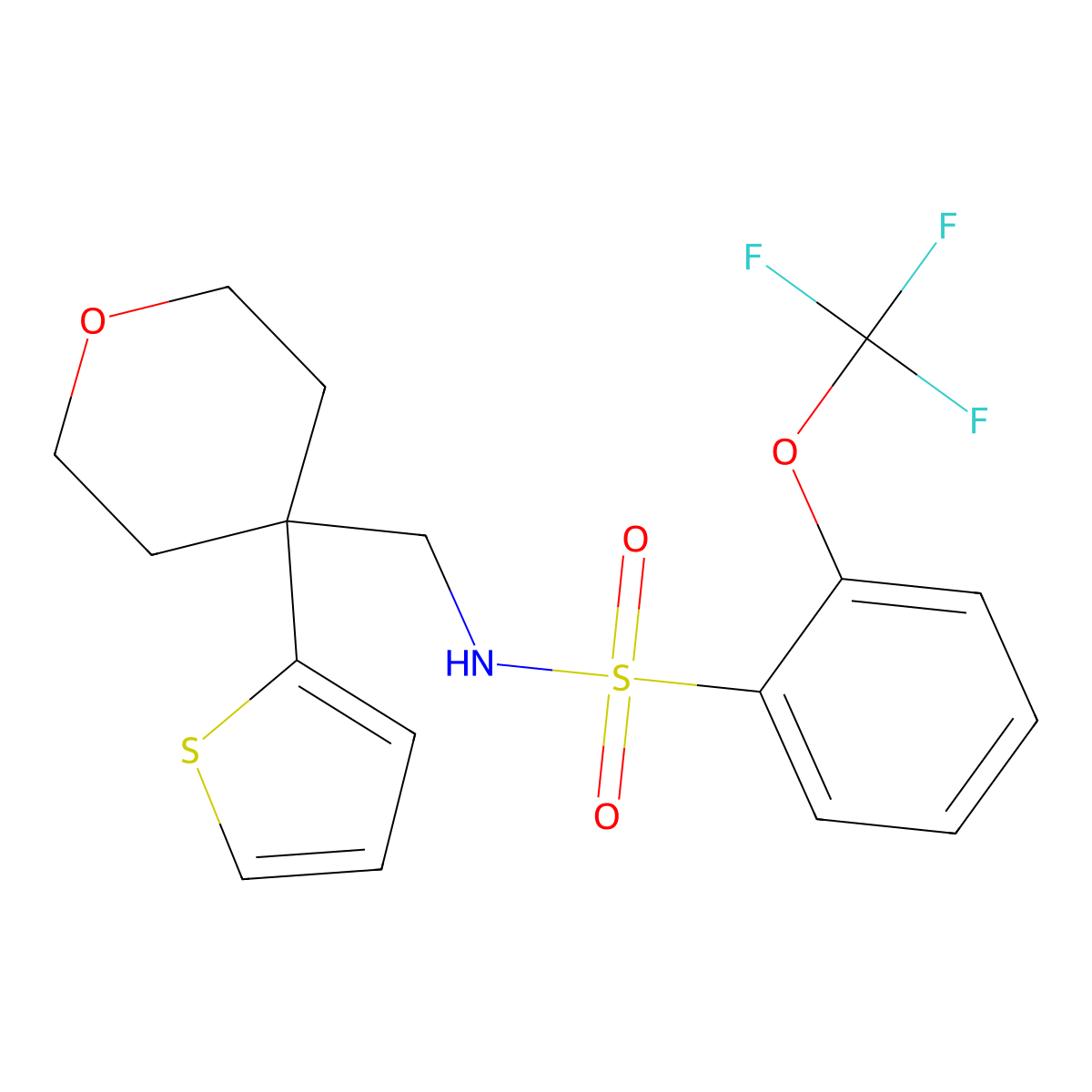 N-((4-(thiophen-2-yl)tetrahydro-2H-pyran-4-yl)methyl)-2-(trifluoromethoxy)benzenesulfonamide molecular structure, CAS 1797971-07-3
