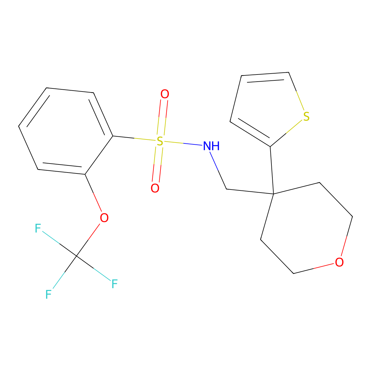 N-((4-(thiophen-2-yl)tetrahydro-2H-pyran-4-yl)methyl)-2-(trifluoromethoxy)benzenesulfonamide molecular structure, CAS 1797971-07-3