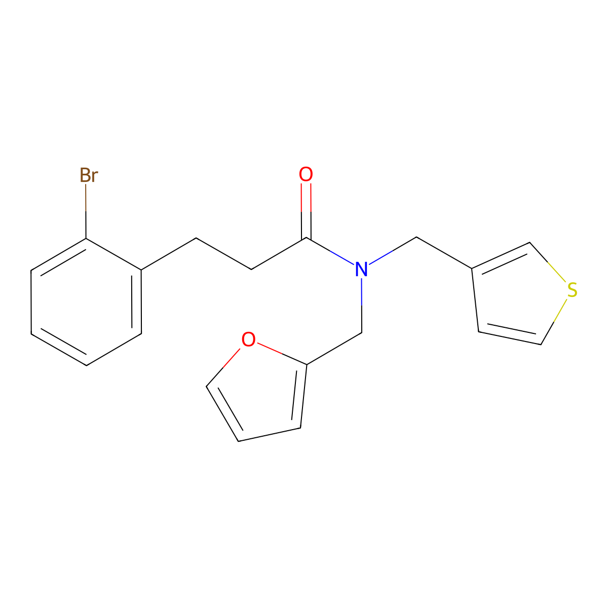 3-(2-bromophenyl)-N-(furan-2-ylmethyl)-N-(thiophen-3-ylmethyl)propanamide molecular structure, CAS 1797971-12-0