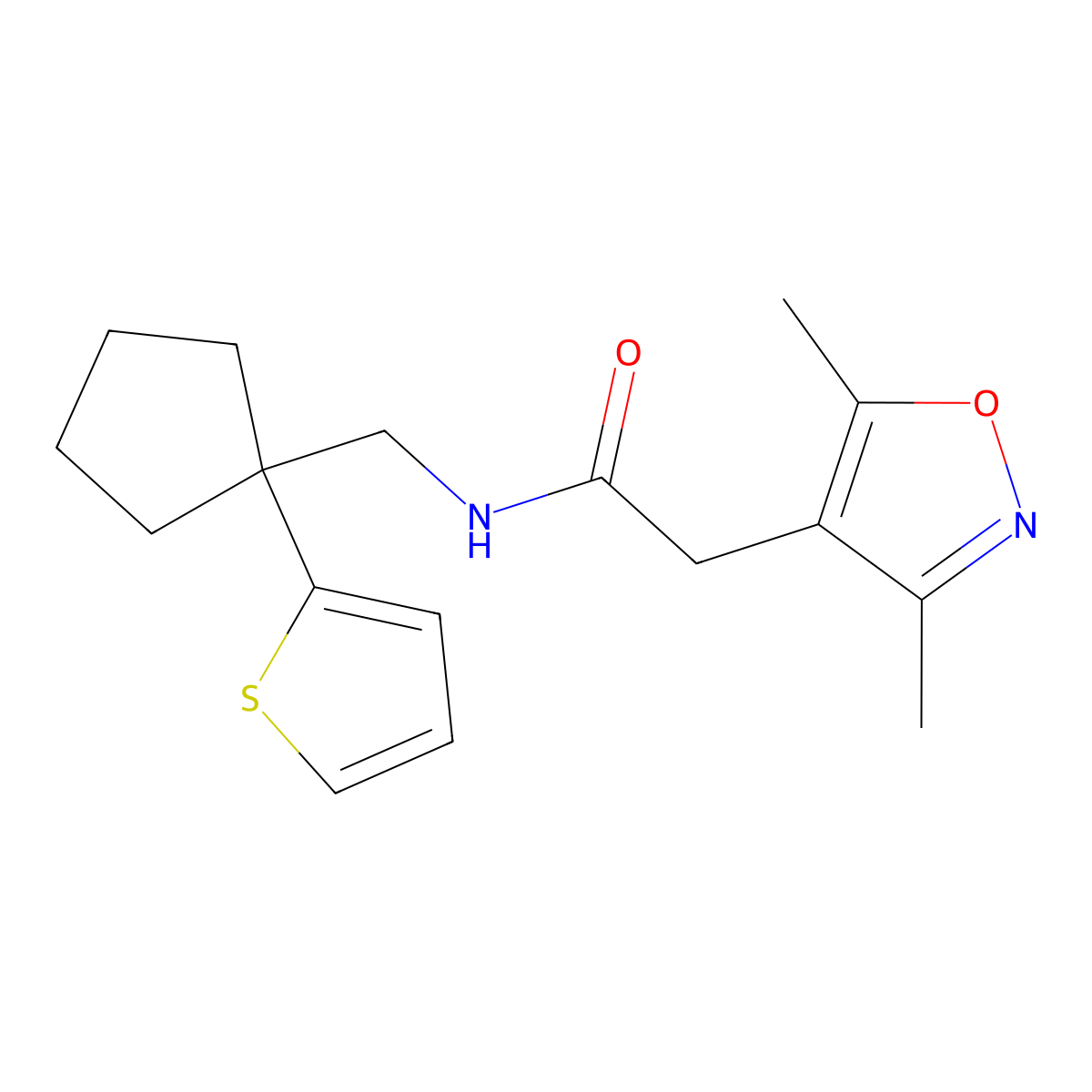 2-(3,5-dimethylisoxazol-4-yl)-N-((1-(thiophen-2-yl)cyclopentyl)methyl)acetamide molecular structure, CAS 1797971-16-4