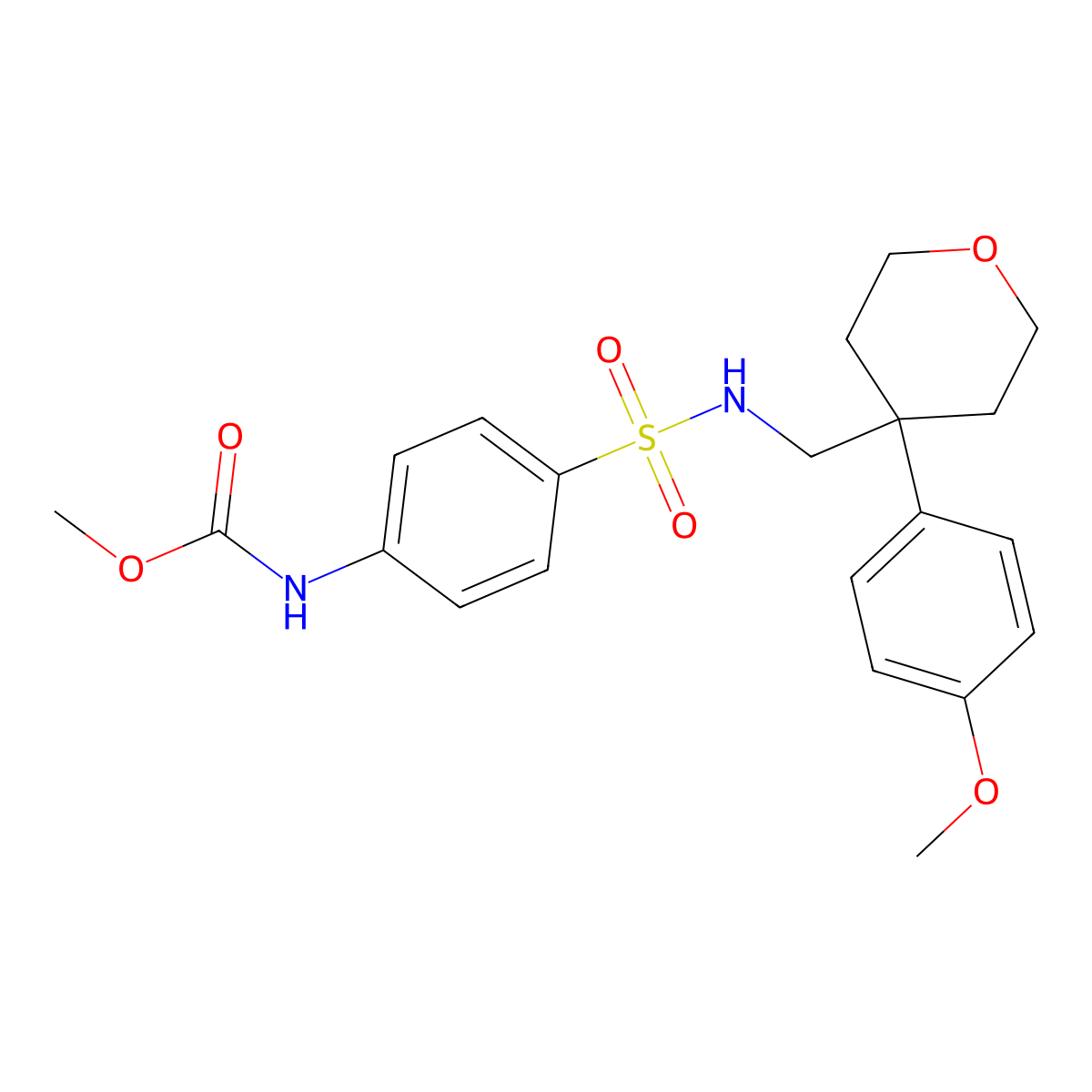 methyl (4-(N-((4-(4-methoxyphenyl)tetrahydro-2H-pyran-4-yl)methyl)sulfamoyl)phenyl)carbamate molecular structure, CAS 1797971-28-8