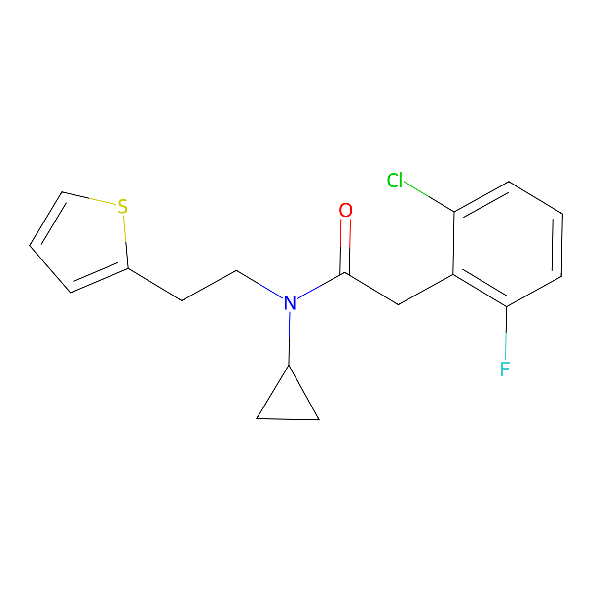 2-(2-chloro-6-fluorophenyl)-N-cyclopropyl-N-(2-(thiophen-2-yl)ethyl)acetamide molecular structure, CAS 1797971-37-9