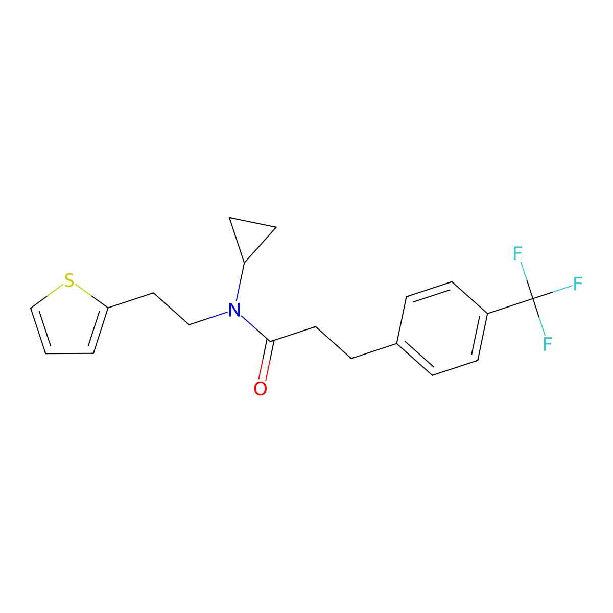 N-cyclopropyl-N-[2-(thiophen-2-yl)ethyl]-3-[4-(trifluoromethyl)phenyl]propanamide molecular structure, CAS 1797971-43-7