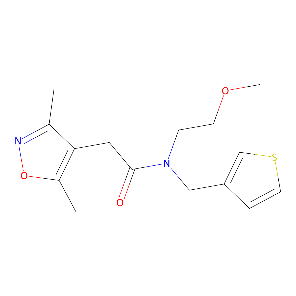 2-(3,5-dimethylisoxazol-4-yl)-N-(2-methoxyethyl)-N-(thiophen-3-ylmethyl)acetamide molecular structure, CAS 1797971-51-7