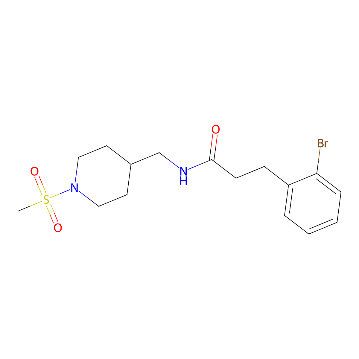 3-(2-bromophenyl)-N-((1-(methylsulfonyl)piperidin-4-yl)methyl)propanamide molecular structure, CAS 1797971-57-3