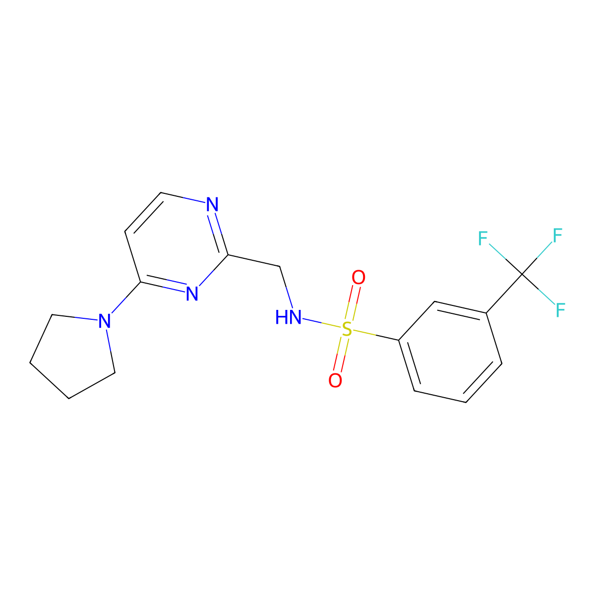 N-((4-(pyrrolidin-1-yl)pyrimidin-2-yl)methyl)-3-(trifluoromethyl)benzenesulfonamide molecular structure, CAS 1797973-27-3