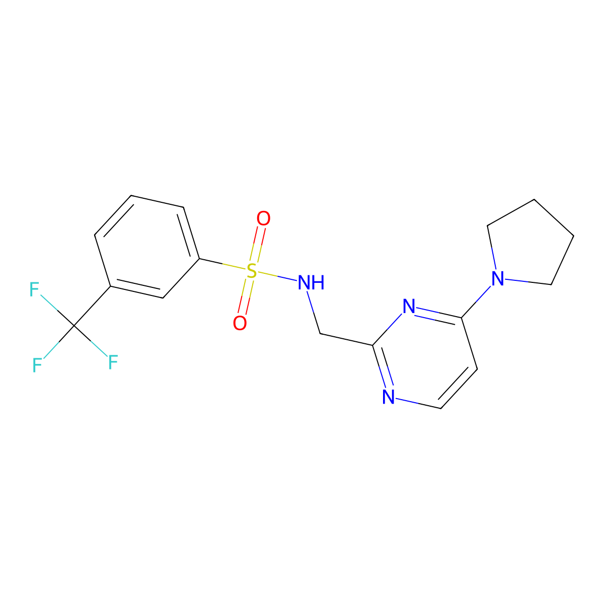 N-((4-(pyrrolidin-1-yl)pyrimidin-2-yl)methyl)-3-(trifluoromethyl)benzenesulfonamide molecular structure, CAS 1797973-27-3