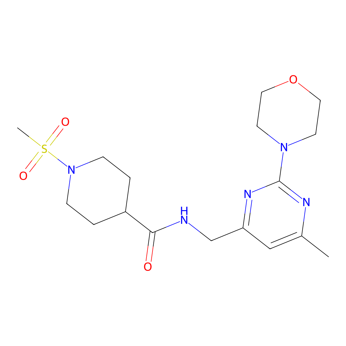 N-((6-methyl-2-morpholinopyrimidin-4-yl)methyl)-1-(methylsulfonyl)piperidine-4-carboxamide molecular structure, CAS 1797973-28-4