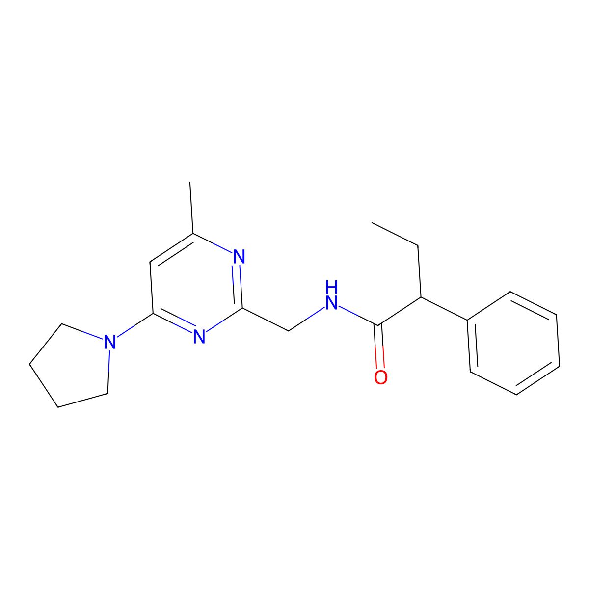 N-{[4-Methyl-6-(pyrrolidin-1-YL)pyrimidin-2-YL]methyl}-2-phenylbutanamide molecular structure, CAS 1797973-43-3