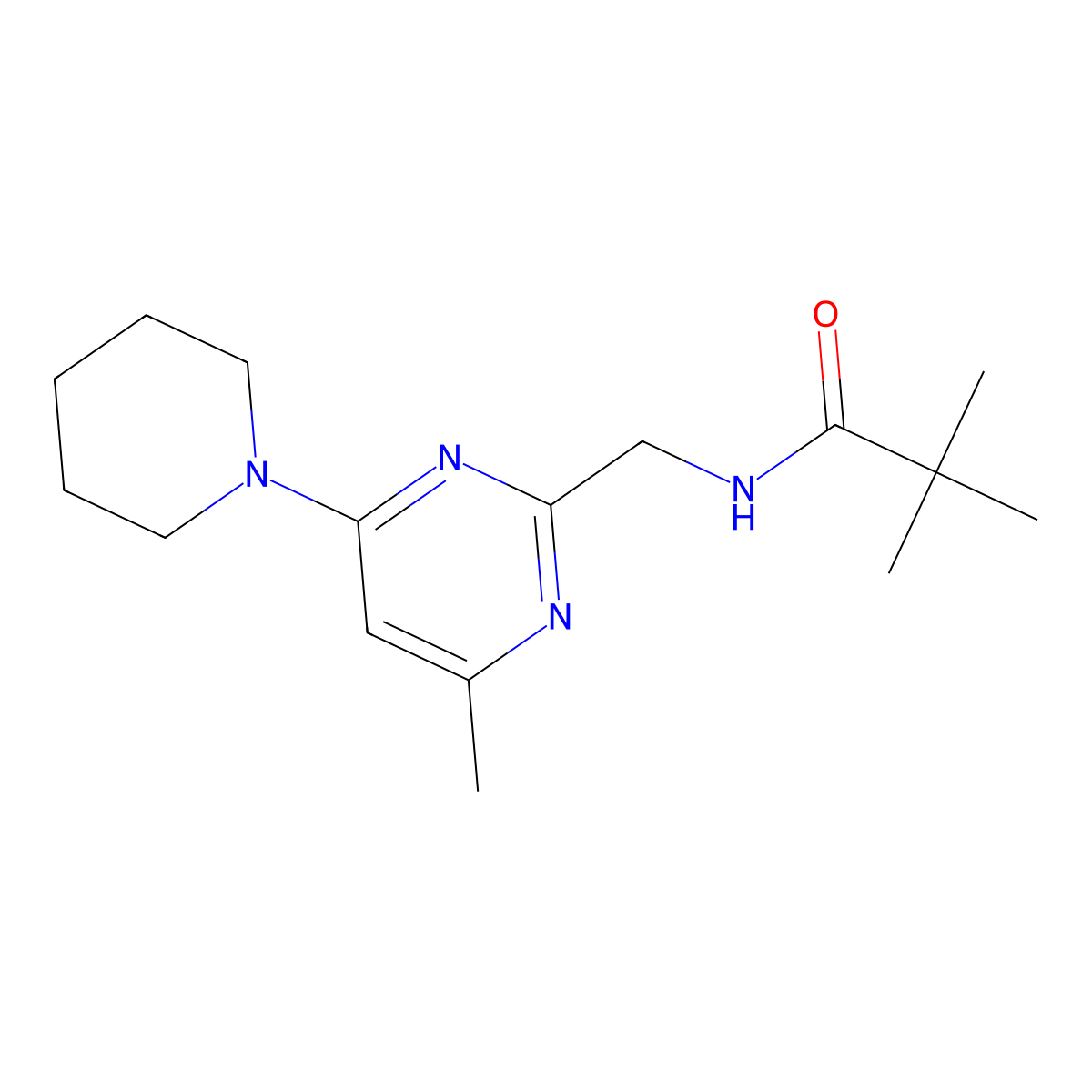 N-((4-methyl-6-(piperidin-1-yl)pyrimidin-2-yl)methyl)pivalamide molecular structure, CAS 1797973-49-9