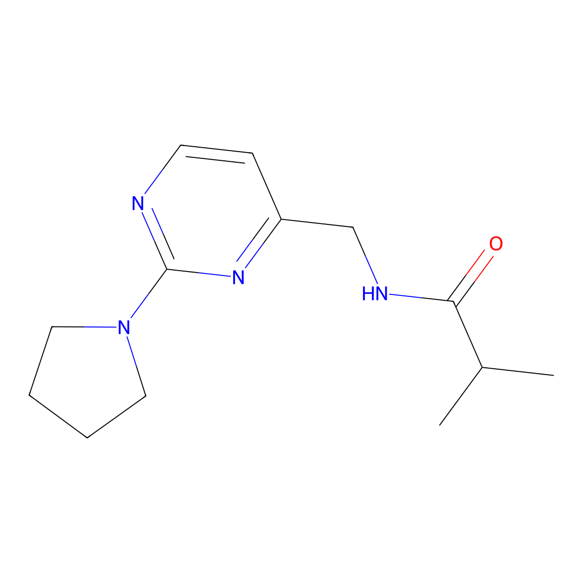 N-((2-(pyrrolidin-1-yl)pyrimidin-4-yl)methyl)isobutyramide molecular structure, CAS 1797974-28-7