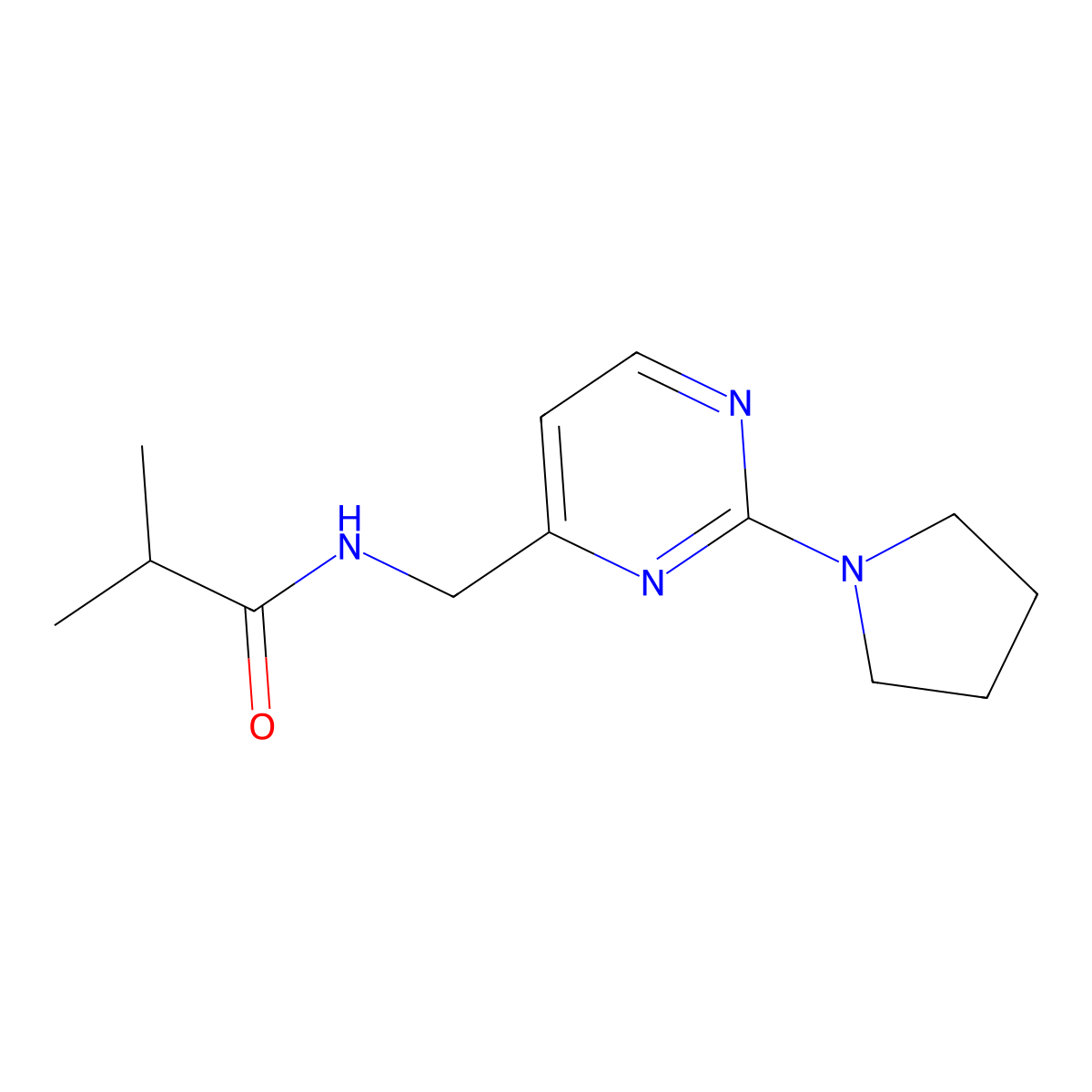 N-((2-(pyrrolidin-1-yl)pyrimidin-4-yl)methyl)isobutyramide molecular structure, CAS 1797974-28-7
