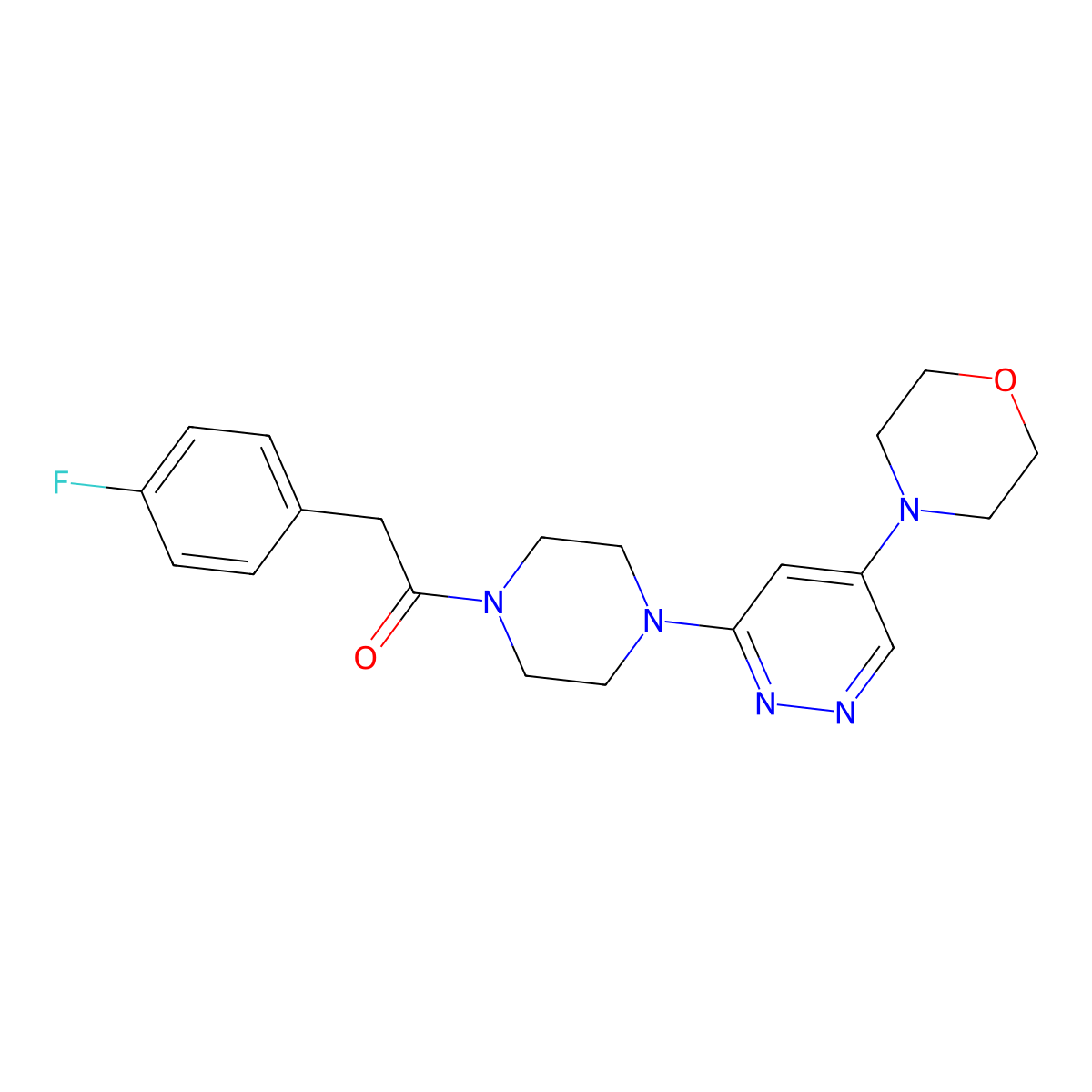2-(4-Fluorophenyl)-1-(4-(5-morpholinopyridazin-3-yl)piperazin-1-yl)ethanone molecular structure, CAS 1797974-30-1