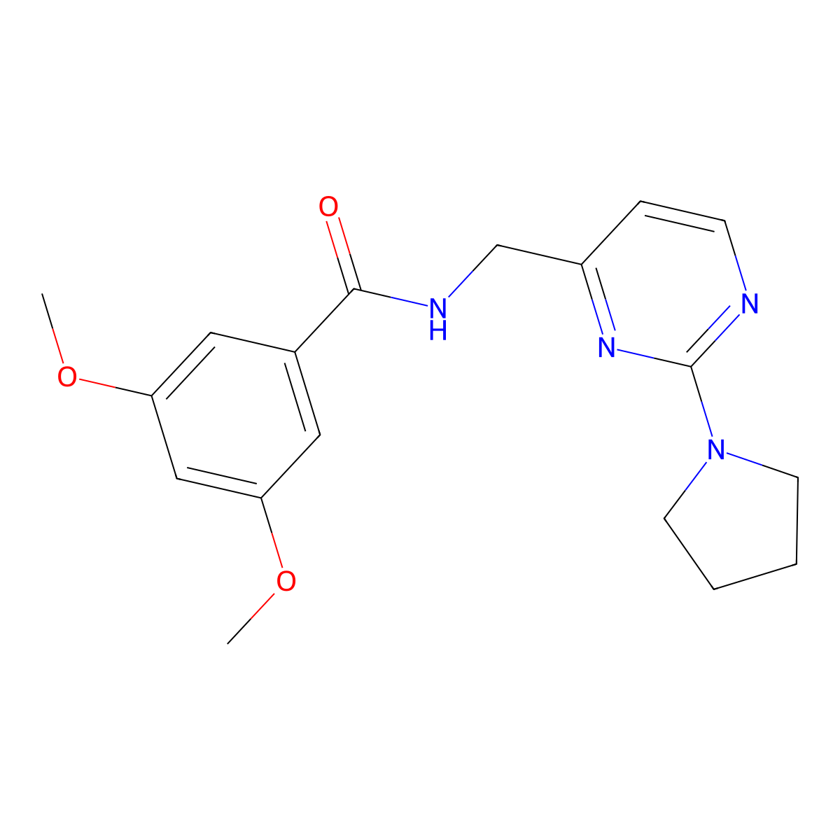 3,5-dimethoxy-N-{[2-(pyrrolidin-1-yl)pyrimidin-4-yl]methyl}benzamide molecular structure, CAS 1797974-42-5