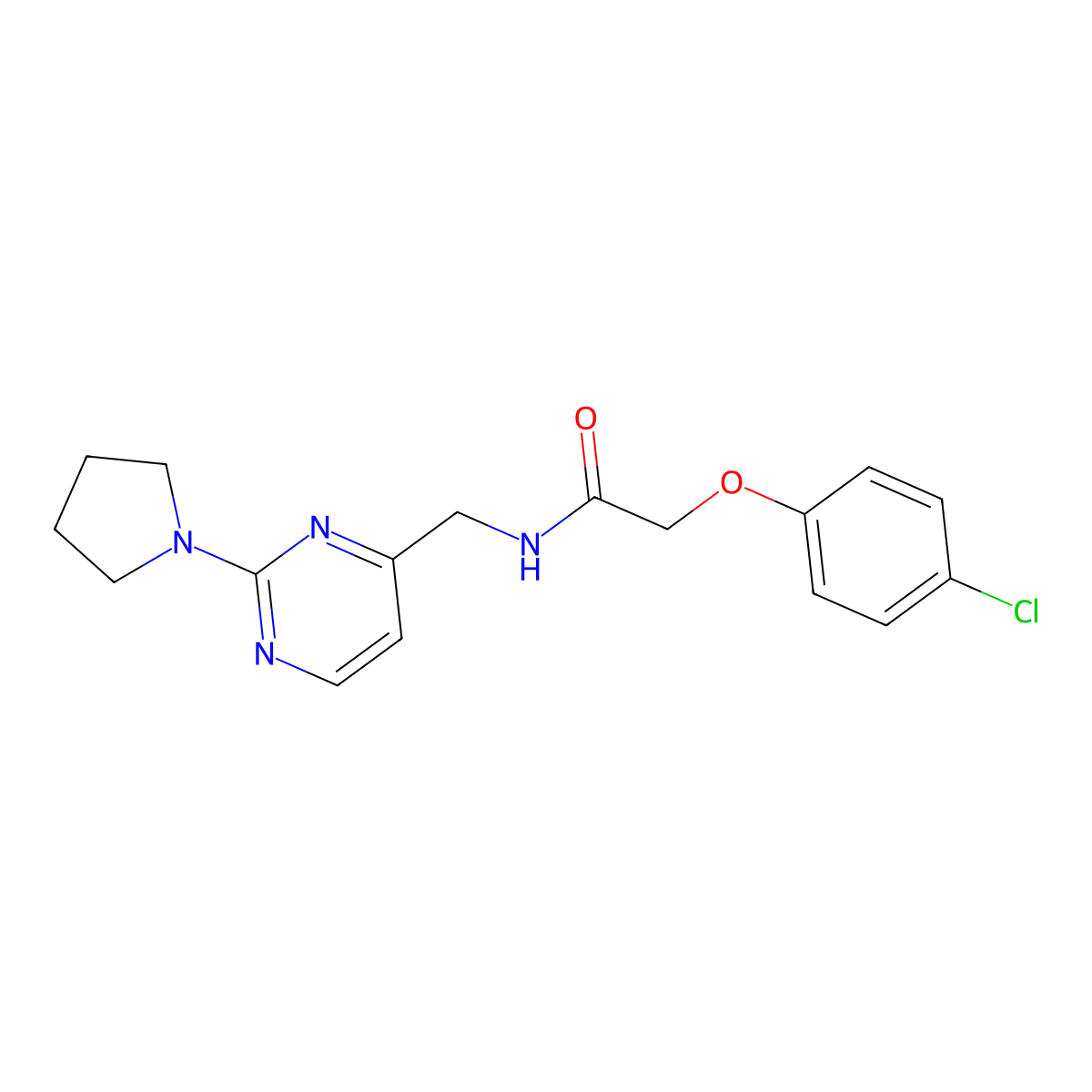 2-(4-chlorophenoxy)-N-{[2-(pyrrolidin-1-yl)pyrimidin-4-yl]methyl}acetamide molecular structure, CAS 1797974-52-7