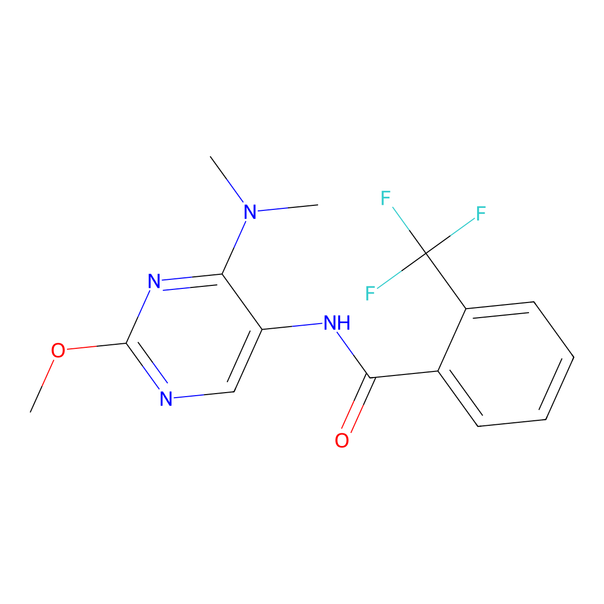 N-[4-(Dimethylamino)-2-methoxypyrimidin-5-YL]-2-(trifluoromethyl)benzamide molecular structure, CAS 1797974-63-0
