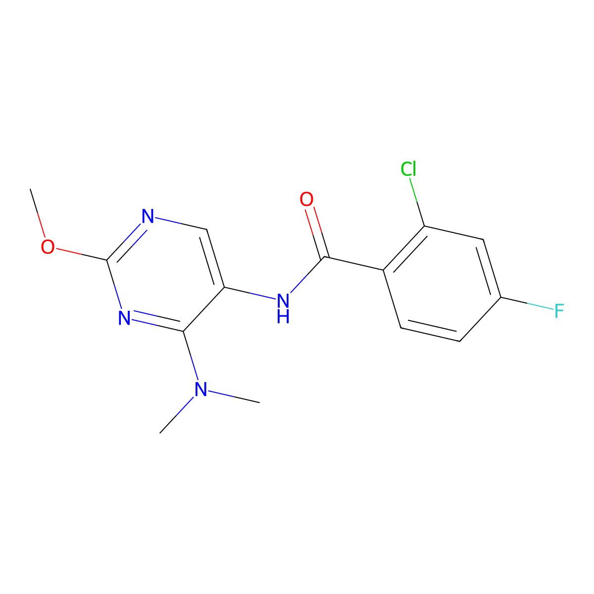 2-Chloro-N-[4-(dimethylamino)-2-methoxypyrimidin-5-YL]-4-fluorobenzamide molecular structure, CAS 1797974-70-9