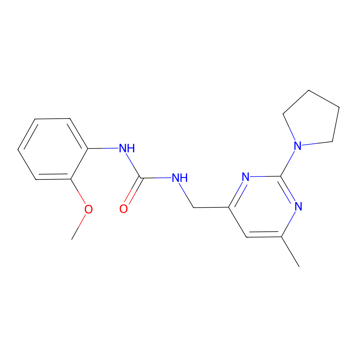 1-(2-Methoxyphenyl)-3-((6-methyl-2-(pyrrolidin-1-yl)pyrimidin-4-yl)methyl)urea molecular structure, CAS 1797974-75-4