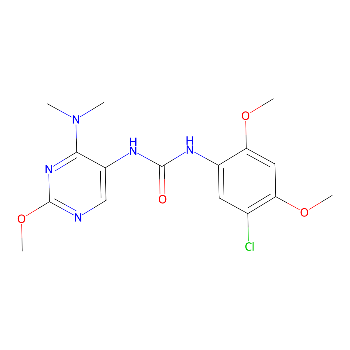 1-(5-Chloro-2,4-dimethoxyphenyl)-3-[4-(dimethylamino)-2-methoxypyrimidin-5-YL]urea molecular structure, CAS 1797974-77-6