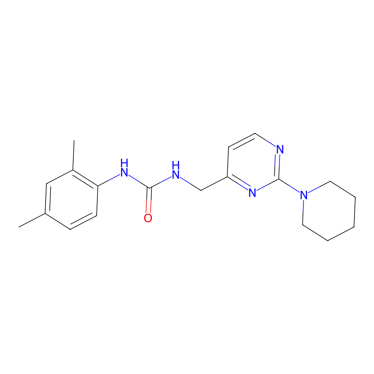 1-(2,4-Dimethylphenyl)-3-{[2-(piperidin-1-yl)pyrimidin-4-yl]methyl}urea molecular structure, CAS 1797974-86-7