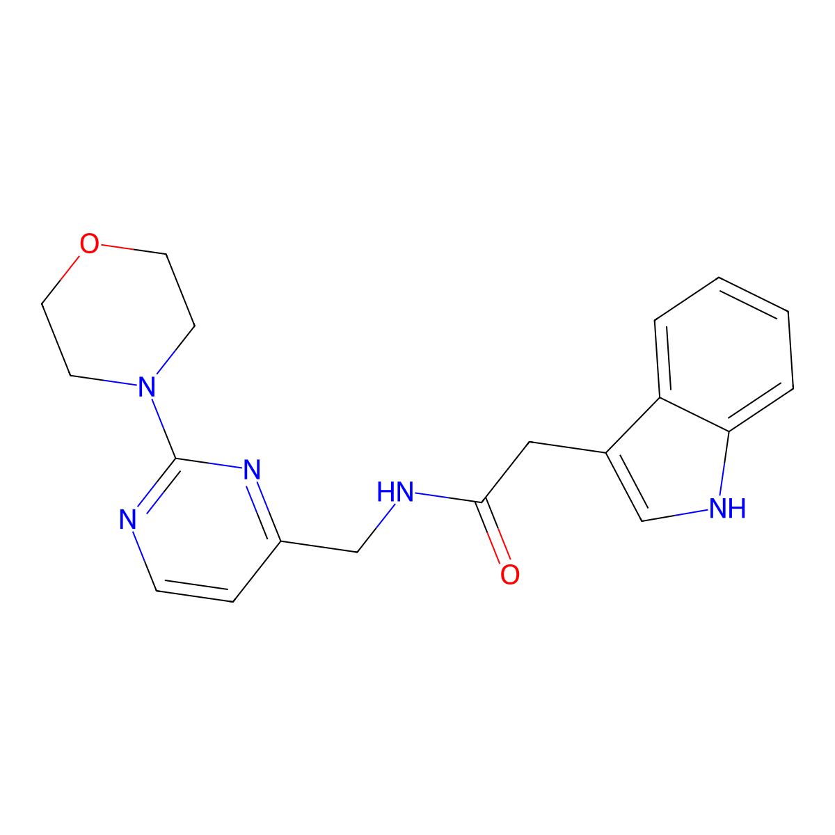 2-(1H-indol-3-yl)-N-((2-morpholinopyrimidin-4-yl)methyl)acetamide molecular structure, CAS 1797974-91-4