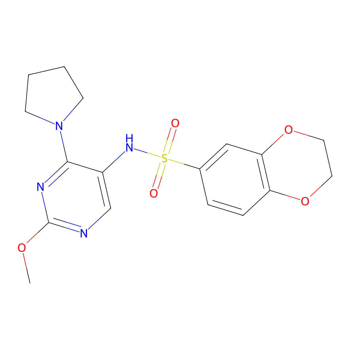 N-(2-methoxy-4-(pyrrolidin-1-yl)pyrimidin-5-yl)-2,3-dihydrobenzo[b][1,4]dioxine-6-sulfonamide molecular structure, CAS 1797974-95-8