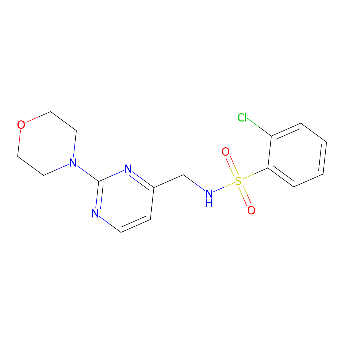 2-chloro-N-((2-morpholinopyrimidin-4-yl)methyl)benzenesulfonamide molecular structure, CAS 1797974-96-9