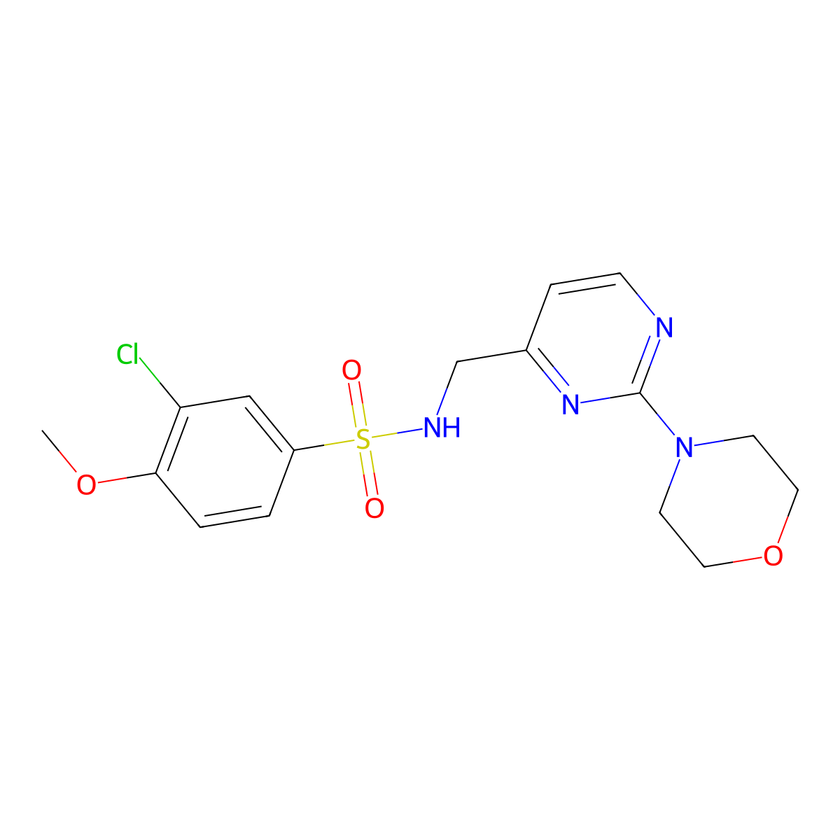 3-chloro-4-methoxy-N-((2-morpholinopyrimidin-4-yl)methyl)benzenesulfonamide molecular structure, CAS 1797975-03-1
